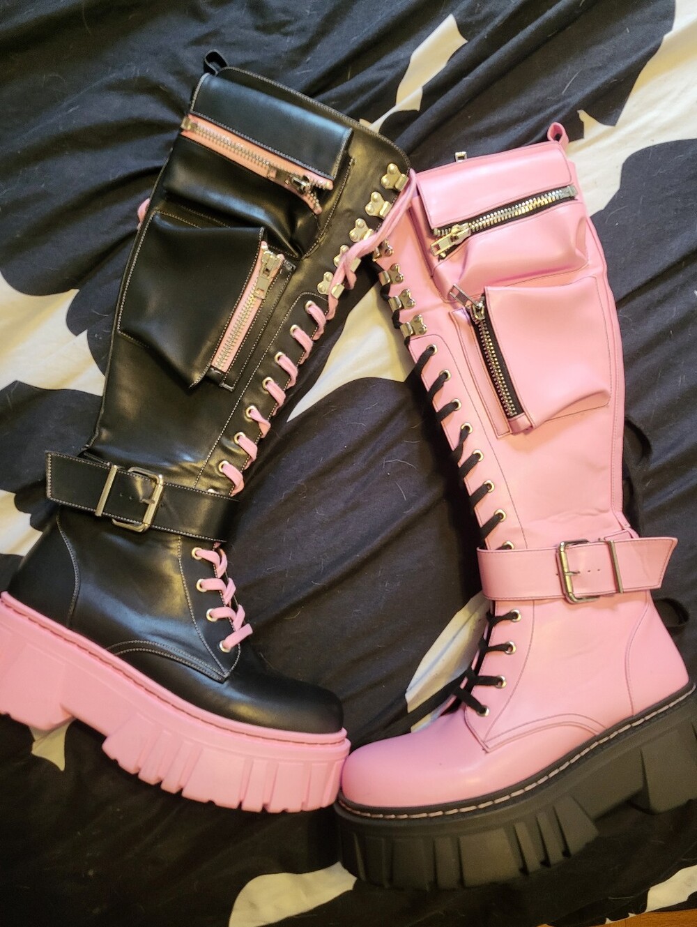 SOLD OUT Dolls Kill Pink & Black Two-Tone Platform Combat Lace-Up Boots